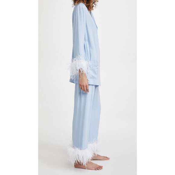 NWT $320 SLEEPER CORNFLOWER BLUE OSTRICH TRIM PARTY PAJAMA SET SIZE XS SOLD OUT! - Picture 3 of 14